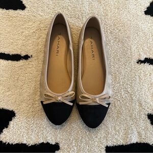 Tahari Black and Cream Cap-Toe Flats